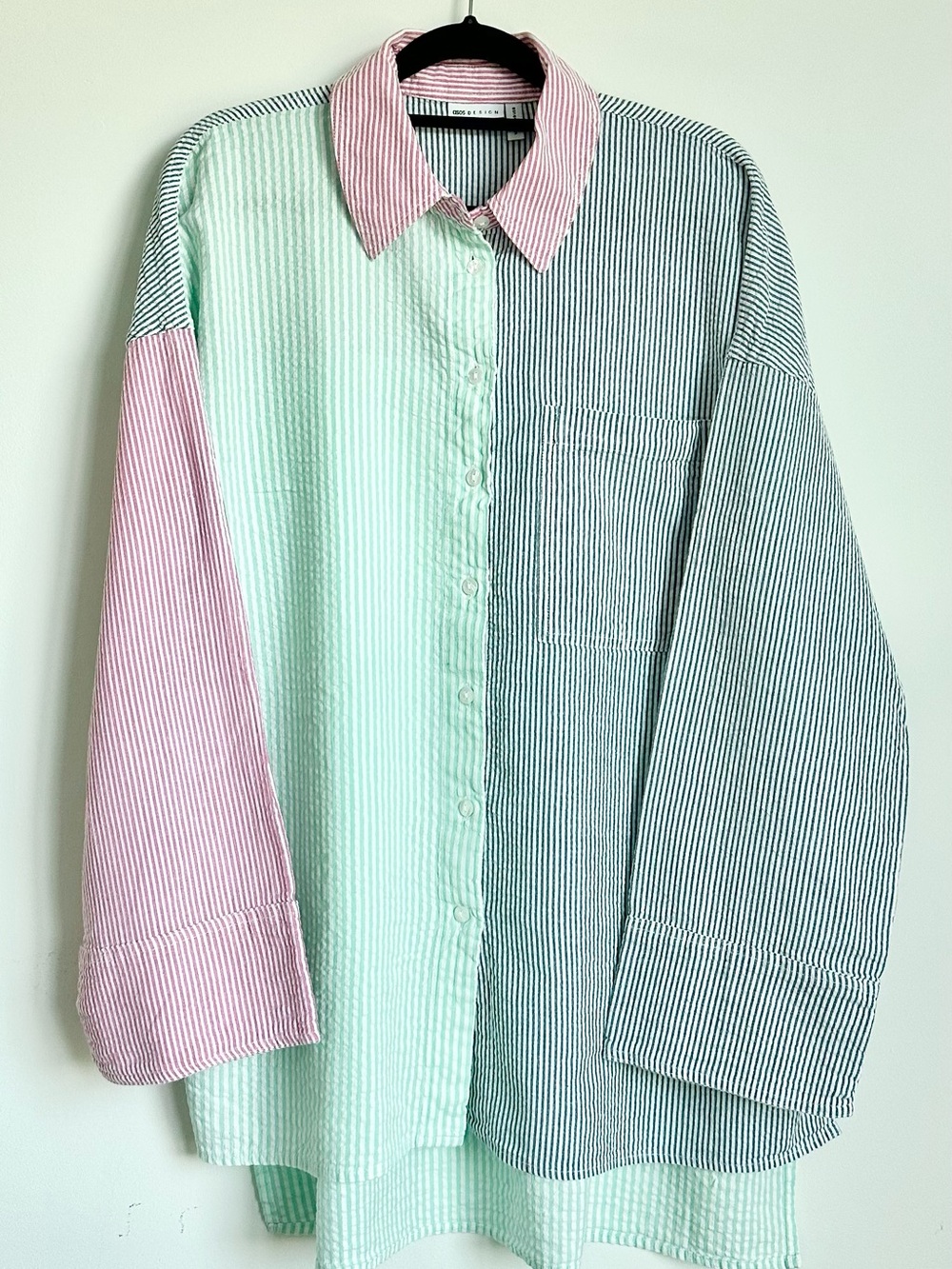 ASOS DESIGN Colorblock Striped Button-Up Shirt Size UK 12 / US 8